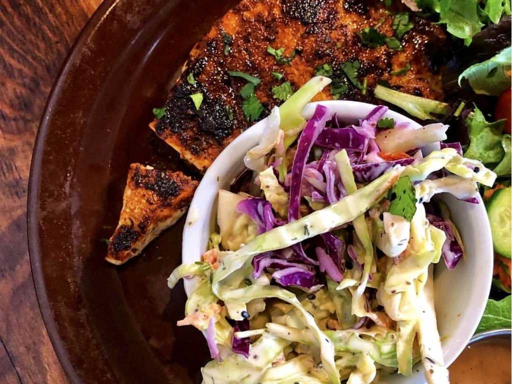 Barbecue chicken plate with coleslaw