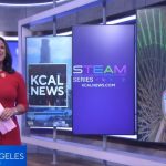KCAL News broadcast news room featuring images of Pacific Park's world-famous Pacific Wheel